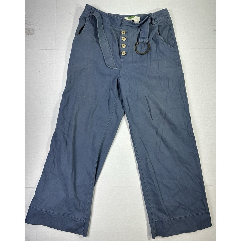 Anthropologie Blue Pants Women's 12P High Rise Button Fly Belted - Picture 1 of 5